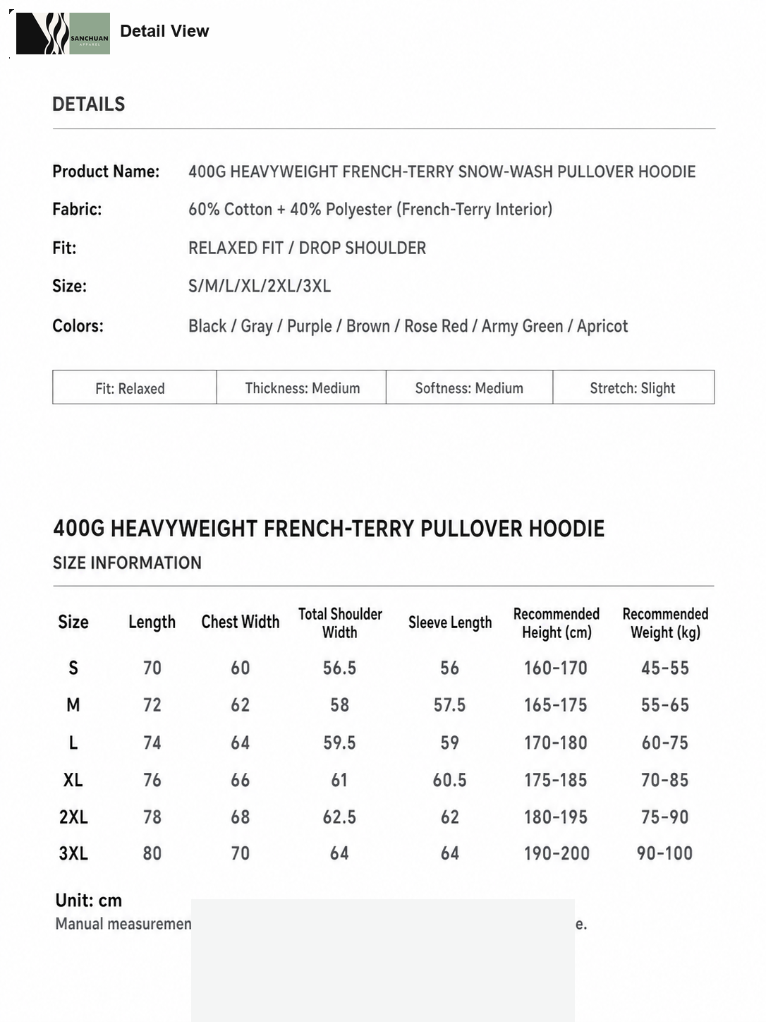 400g Vintage Washed Pullover Hoodie detail image 1