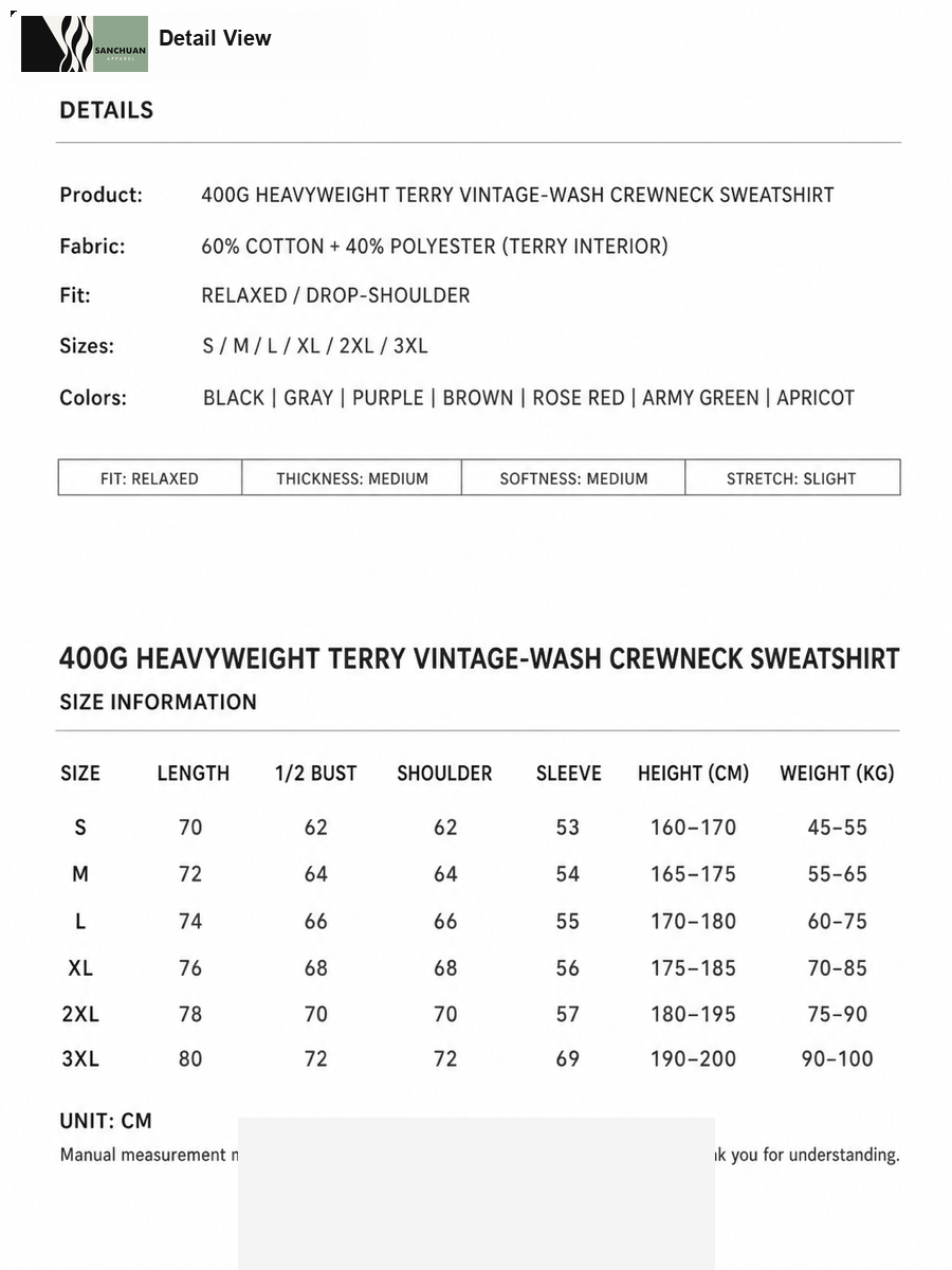 400g Vintage Washed Crewneck Sweatshirt detail image 2
