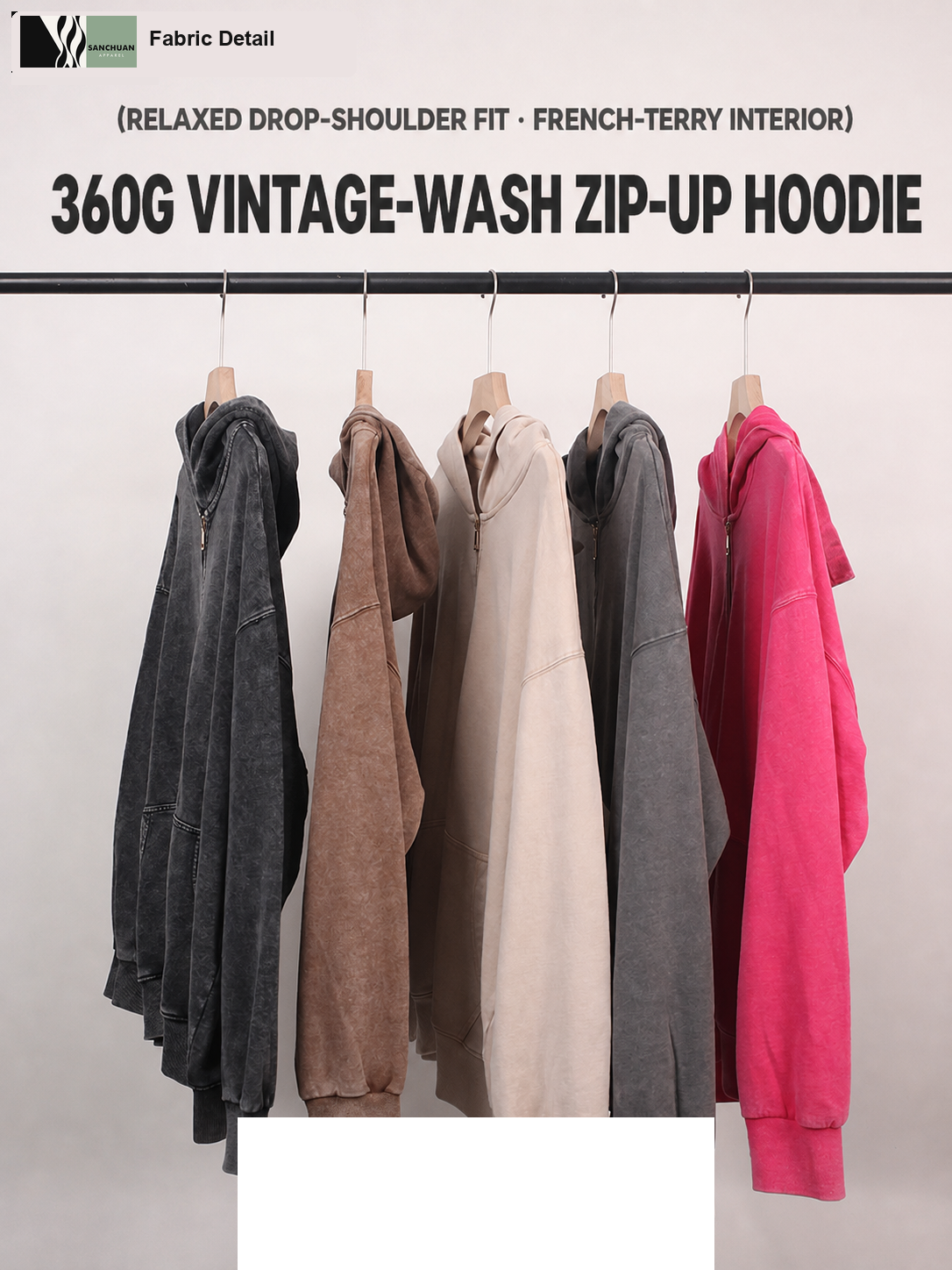 360g Vintage Washed Zip Hoodie detail image 8