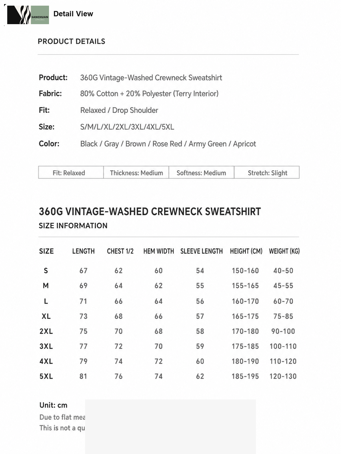 360g Vintage Washed Crewneck Sweatshirt detail image 1