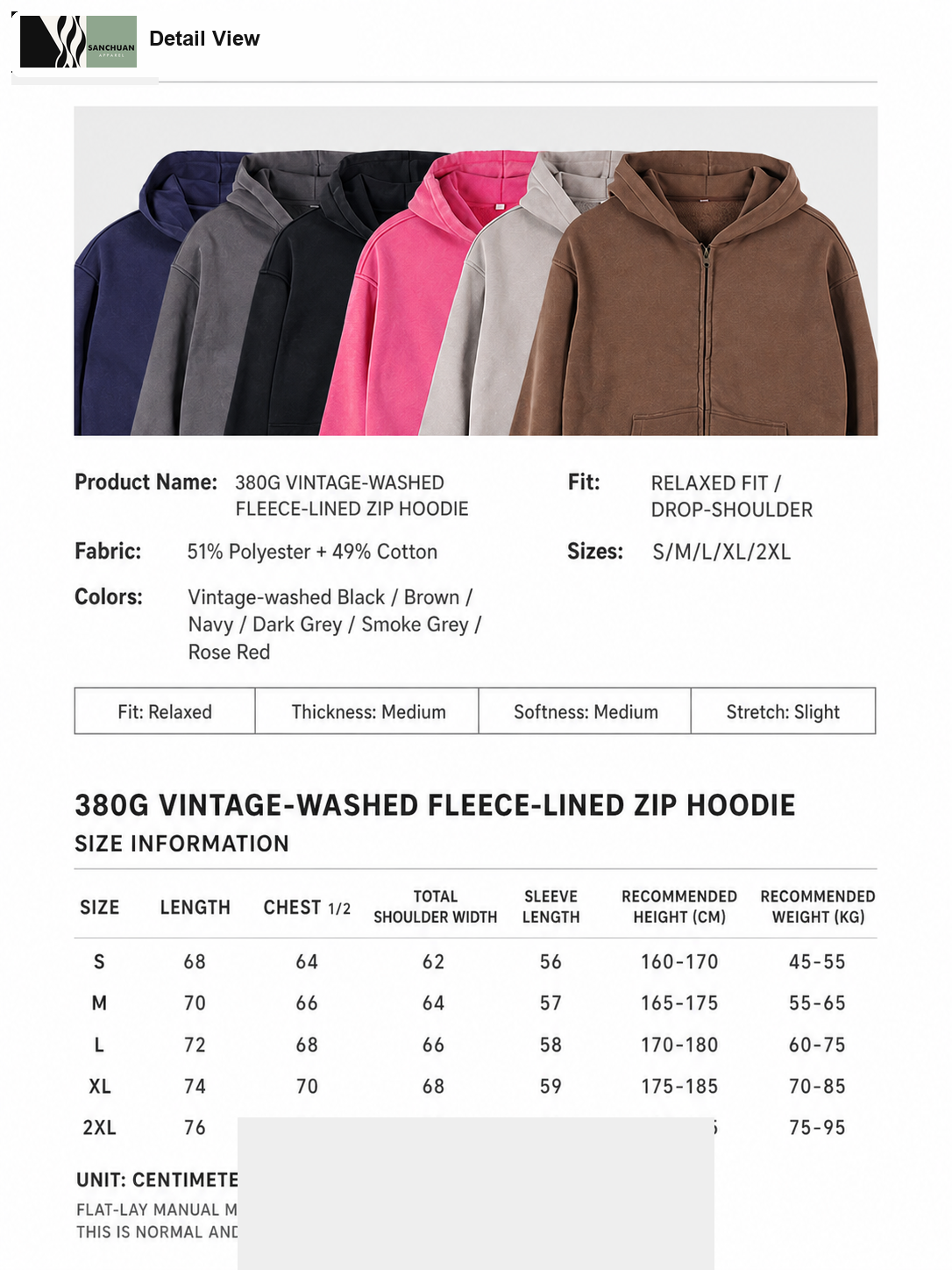 Vintage Washed Zip Hoodie detail image 1