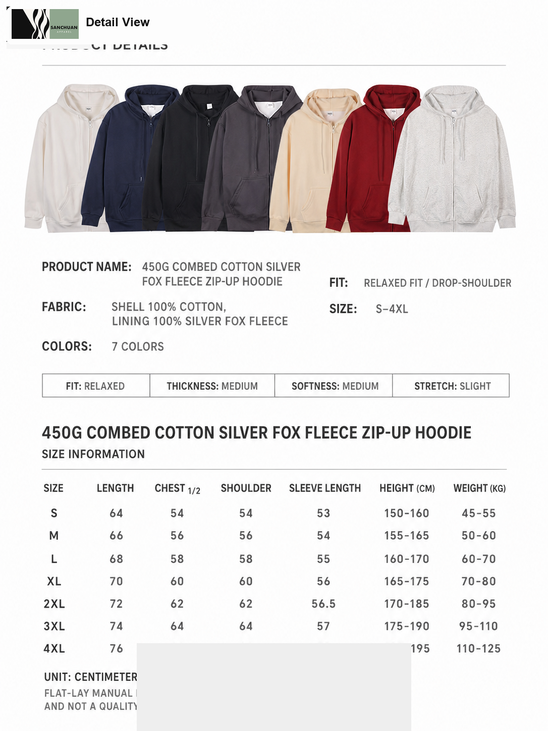 450g Fleece Zip Hoodie detail image 1