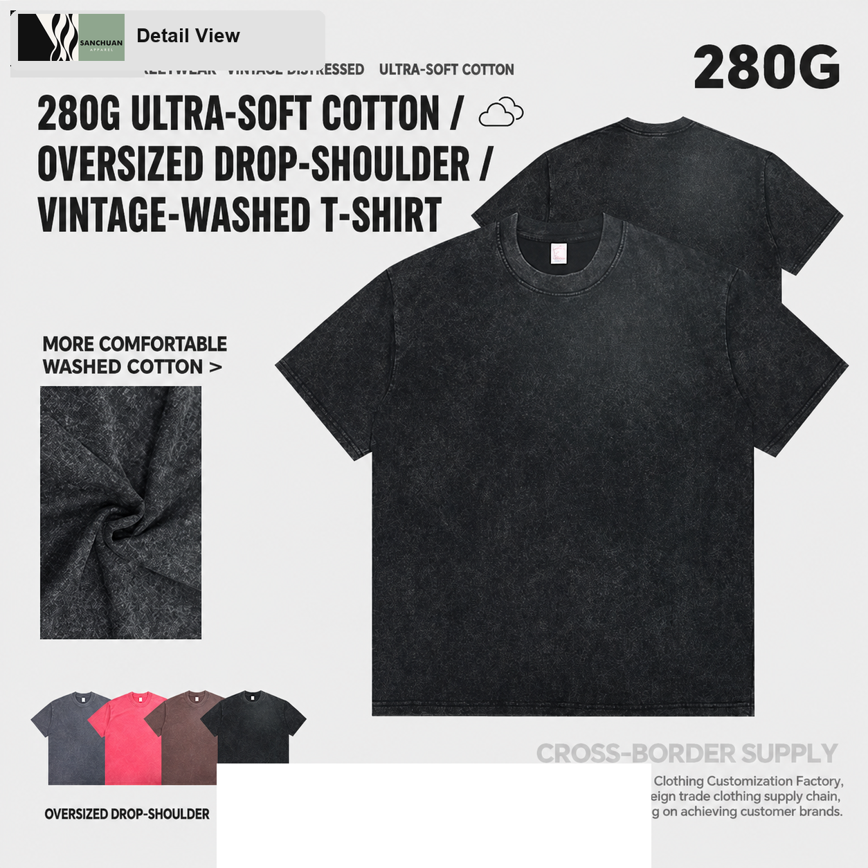 280g Washed Cotton T-Shirt detail image 2