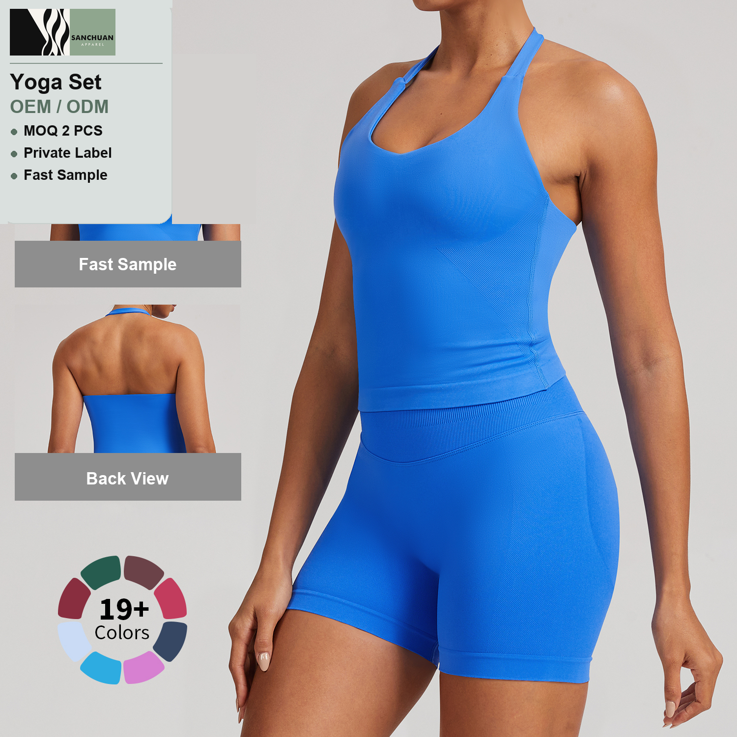 Seamless Ribbed Yoga Set Strappy Crop Top High Waist Leggings detail image 3