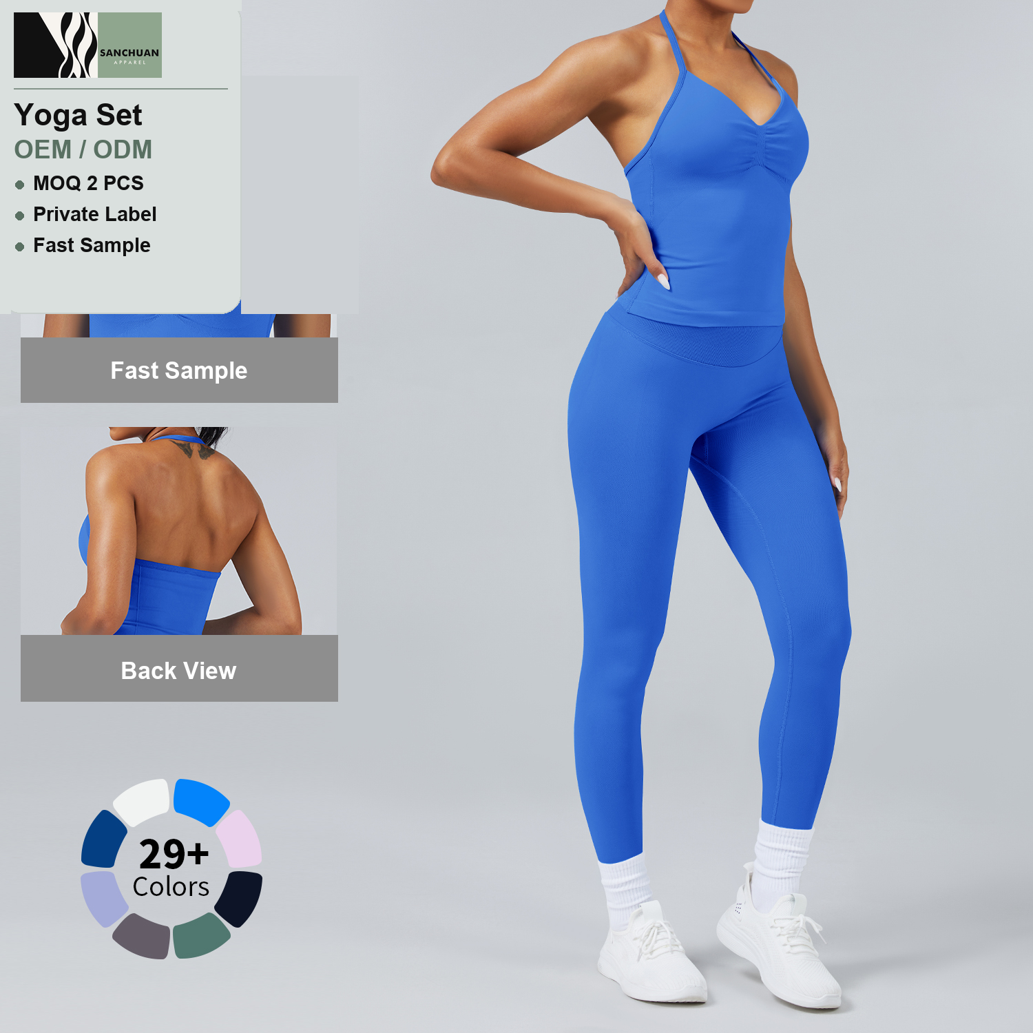 Seamless Ribbed Yoga Set Strappy Crop Top High Waist Leggings 1 detail image 3
