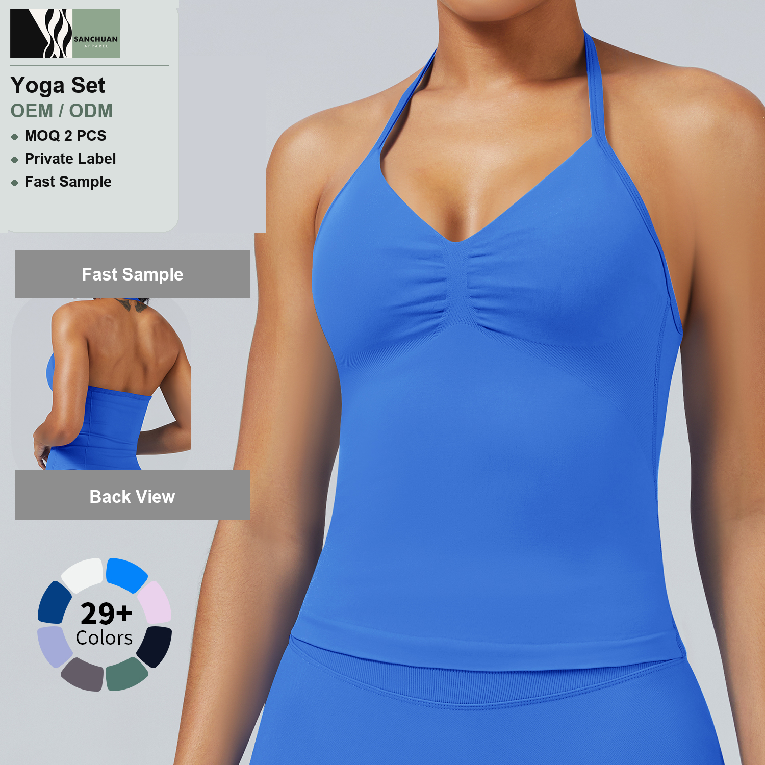Seamless Ribbed Yoga Set Strappy Crop Top High Waist Leggings 1 detail image 4