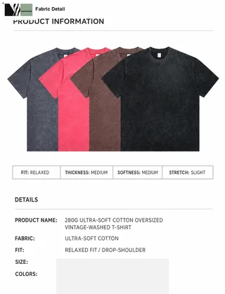 280g Washed Cotton T-Shirt detail image 1