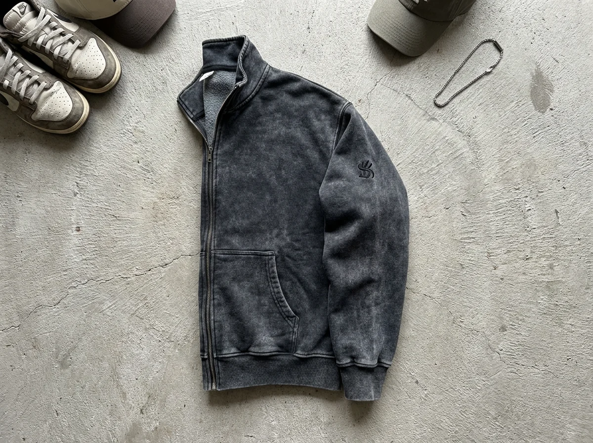Acid Wash Zip Sweatshirt