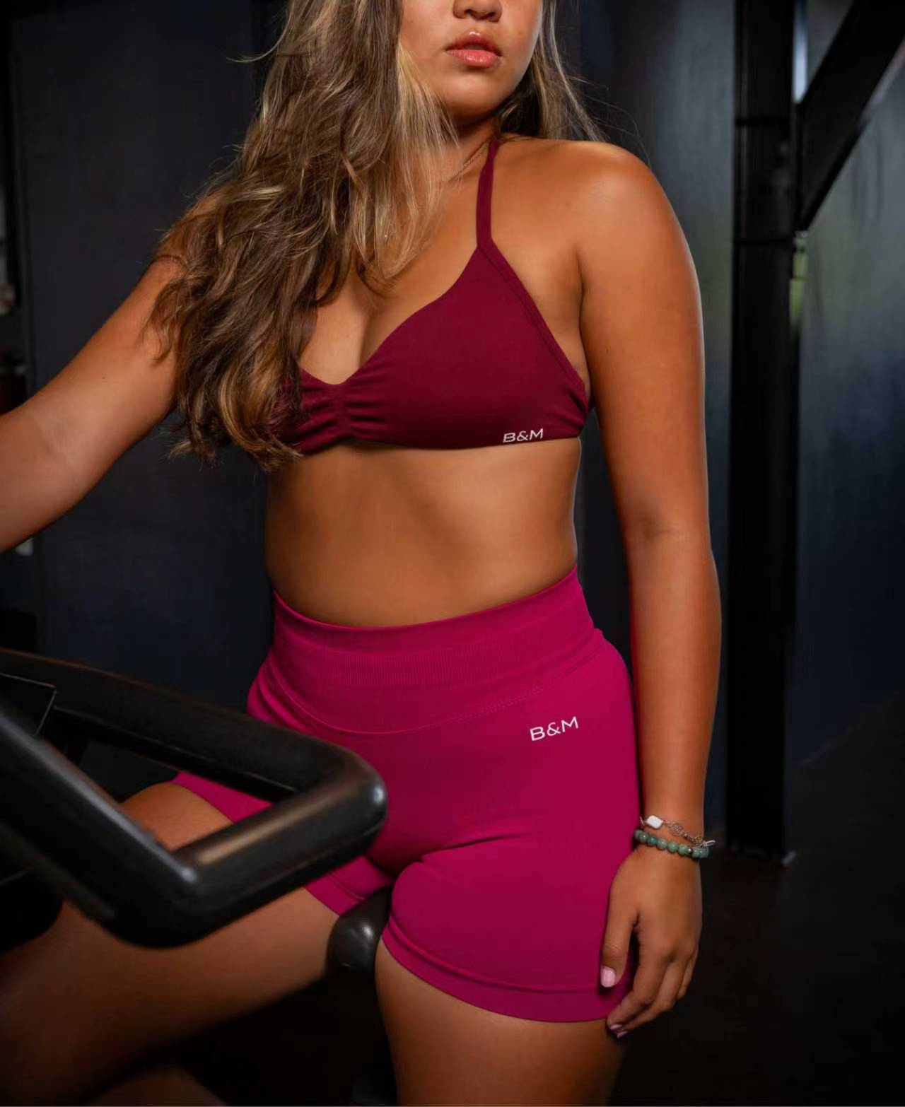 Custom yoga set in berry tones